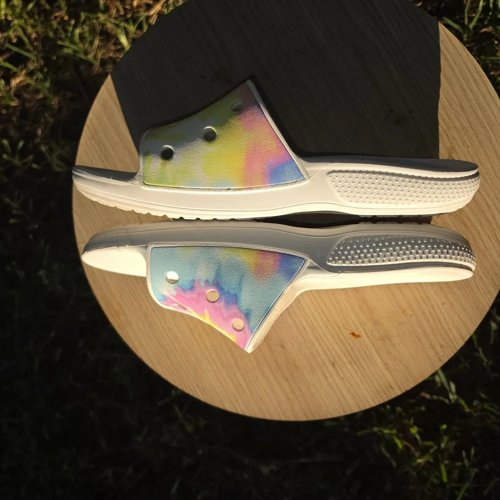 Crocs Classic Slide Tie Dye White Multi Color Sandals Mens 11 Women 13